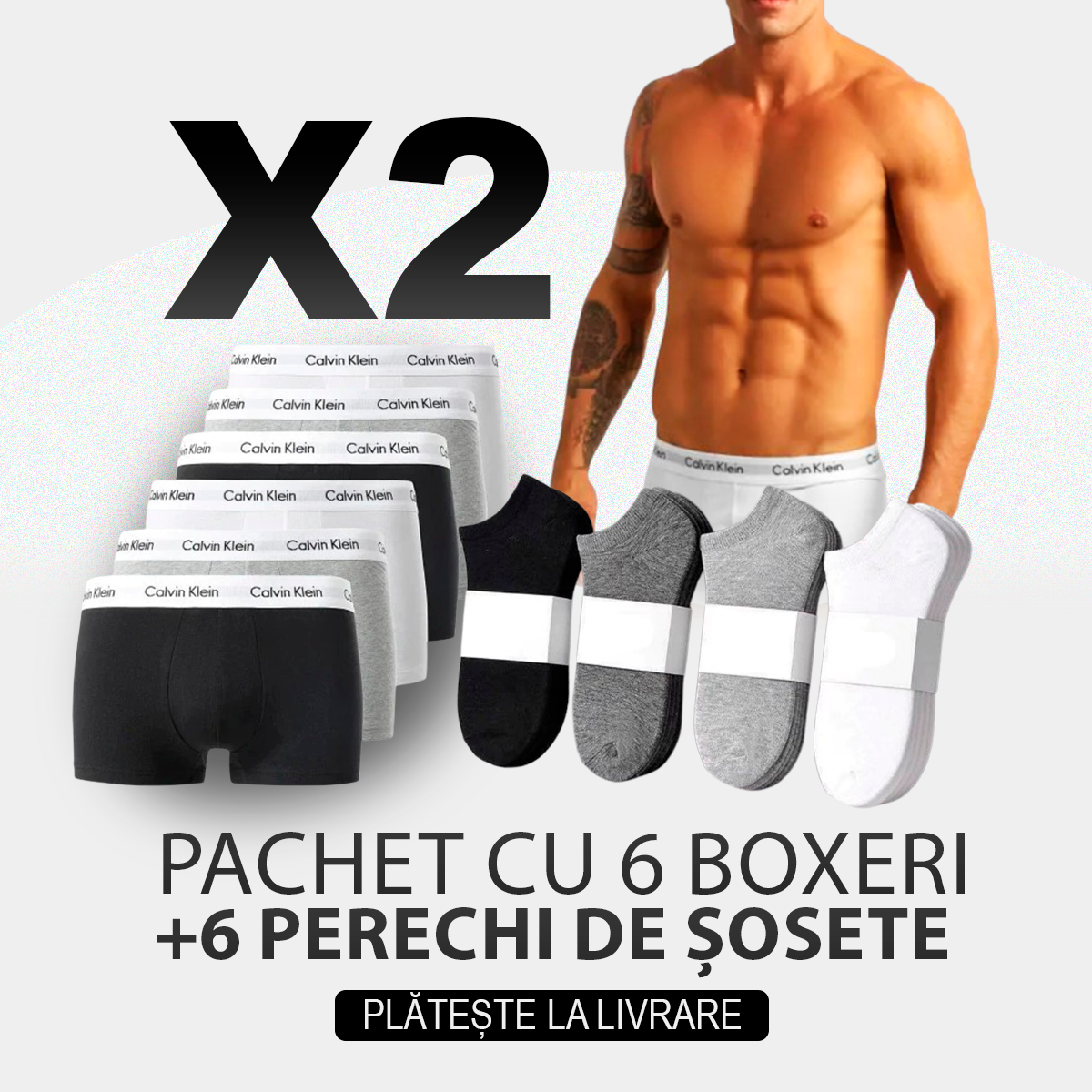 Set de 6 boxeri + 6 perechi de șosete CK - SUPER OFERTĂ!